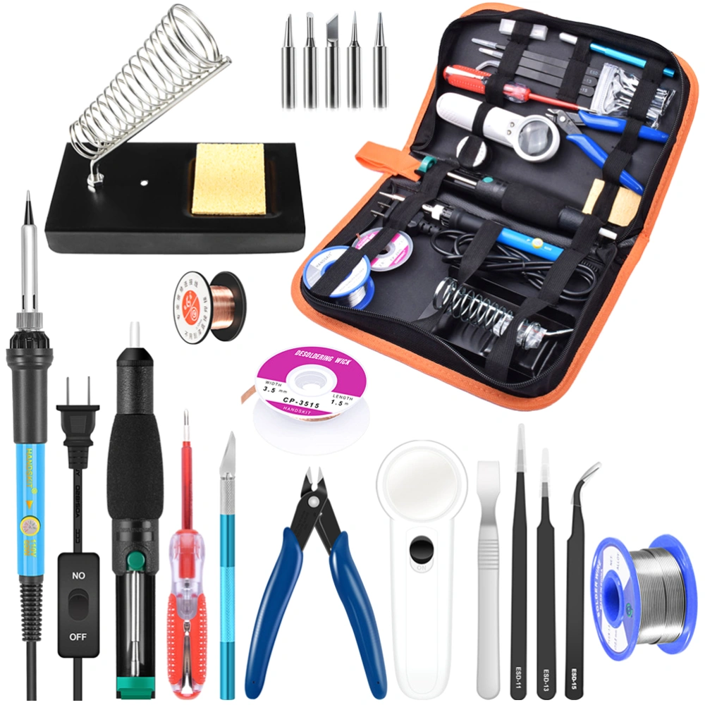 21pcs of One Set Electric Soldering Iron 60w Adjustable Welding Tool Electric Soldering Iron Heat Welding Tool Soldering Iron Kit (US Plug)