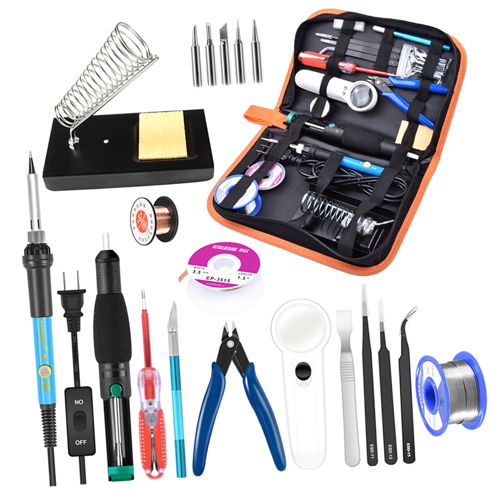 21pcs of One Set Electric Soldering Iron 60w Adjustable Welding Tool Electric Soldering Iron Heat Welding Tool Soldering Iron Kit (US Plug)