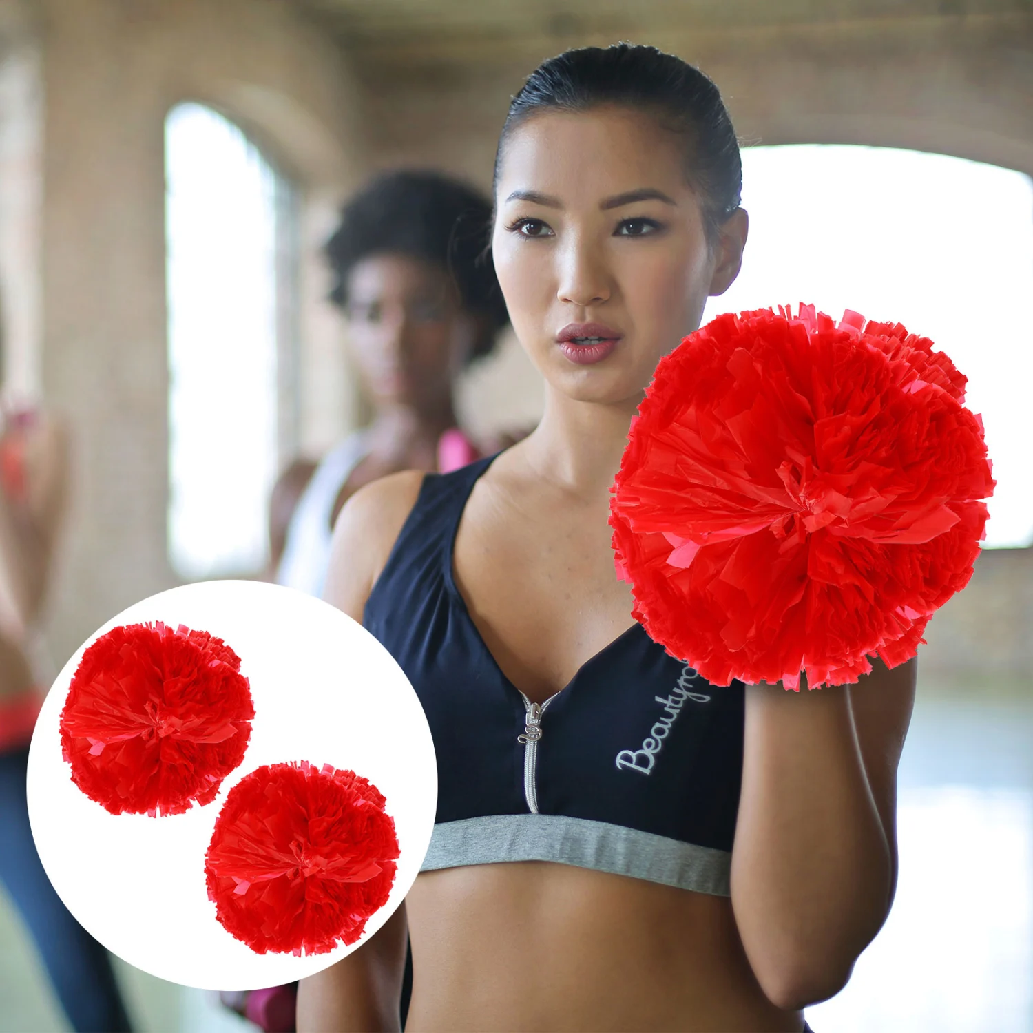 2Pcs Cheerleader Pom Poms Sports Party Dance Useful Accessories for Sports (Red)