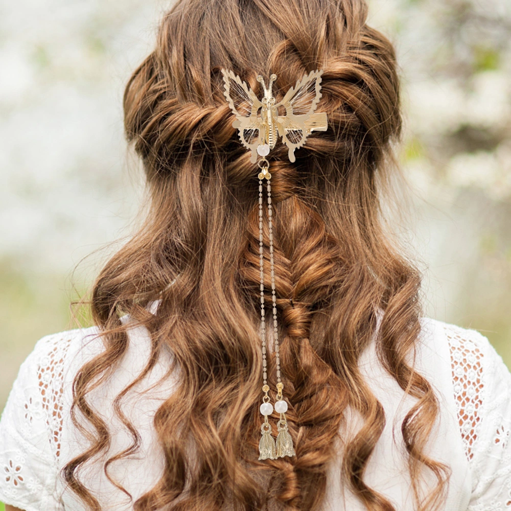 1 Pair Butterflies Tassel Hair Clip Side Clip Elegant Barrettes Hair Accessory