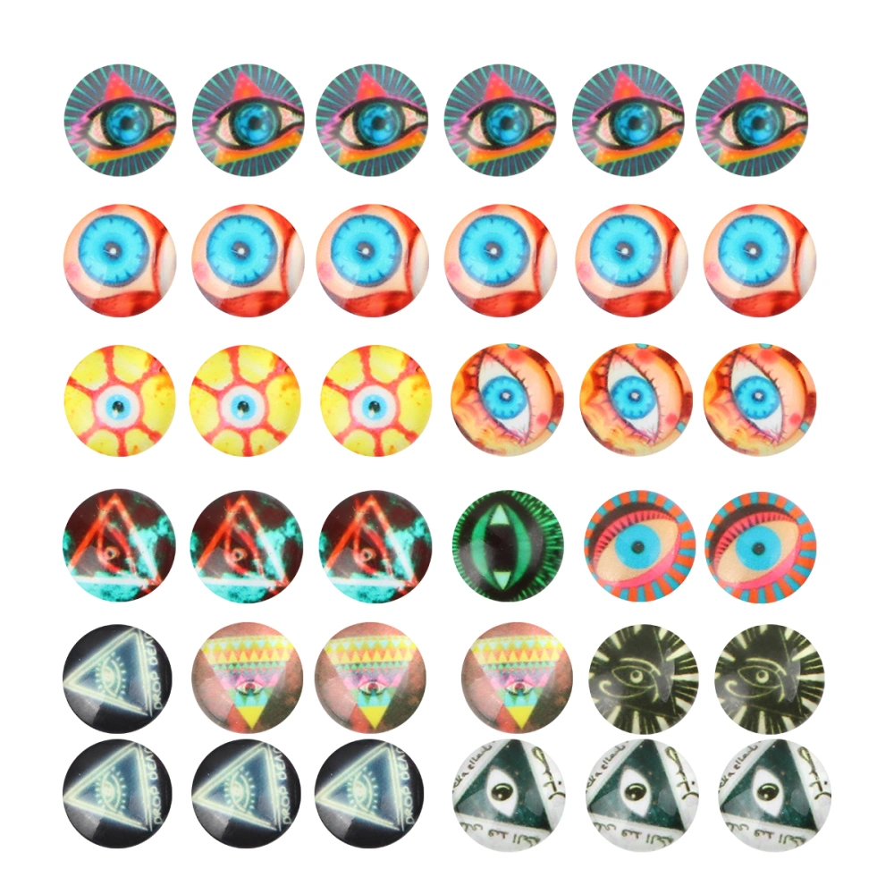 100Pcs Round Animal Eyes Pattern Time Glass Stickers DIY Jewelry Material Glass Decals (G-14mm)