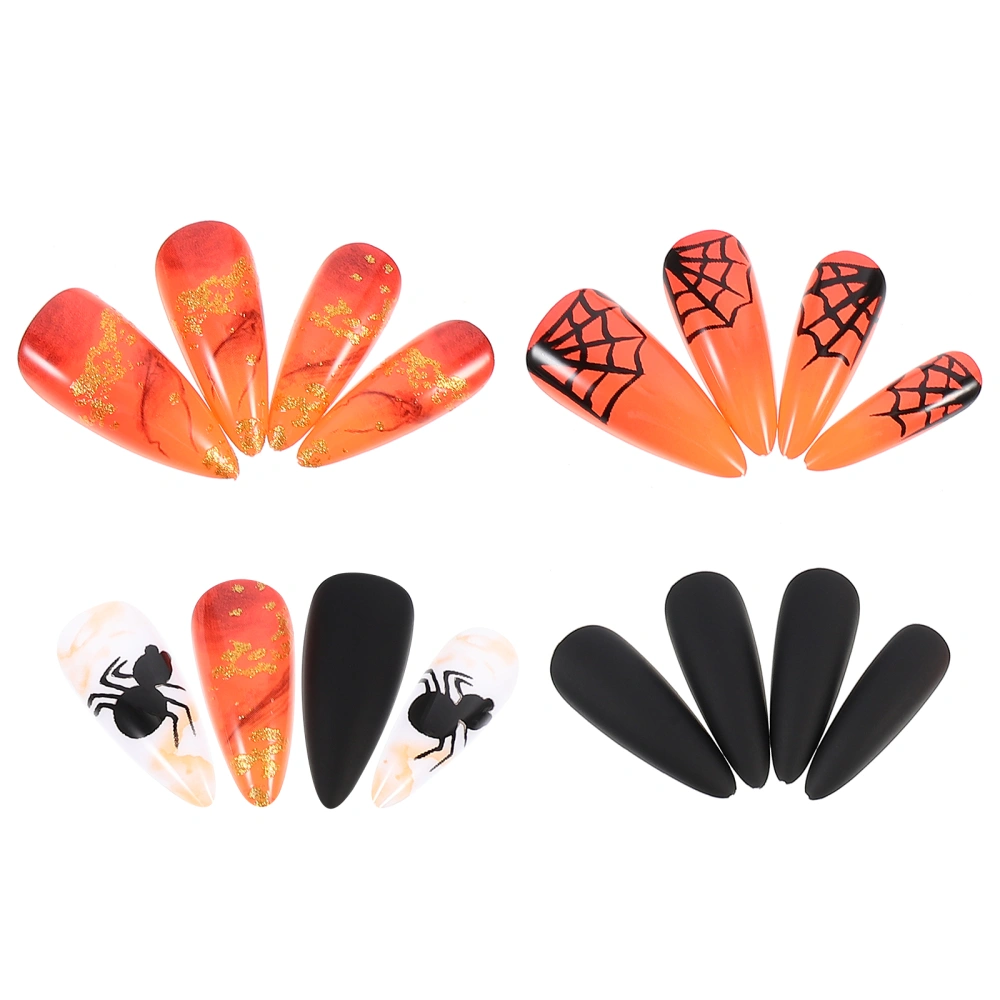 24pcs Halloween Spiders Web Nail Wraps Halloween Fake Nails Full Cover Nails