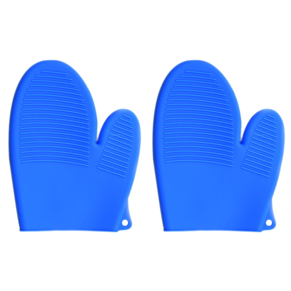 2Pcs Silicone Mitts Heat Resistant Anti-Scald Anti-Skid Kitchen Use Oven Mitts(Candy Blue)