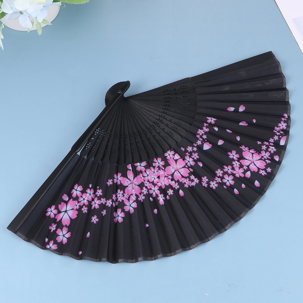 2pcs Black Silk Cloth Fan with Flowers Hand Held Folding Fans Chinese Style Dance Fan Art Craft