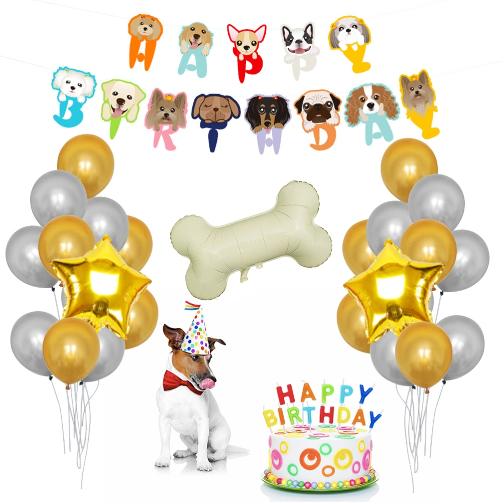 24 Pcs Balloons Set Pet Dog Birthday Party Aluminum Foil Balloons Banner Decoration Set Kids Birthday Party Room Layout Party Favors