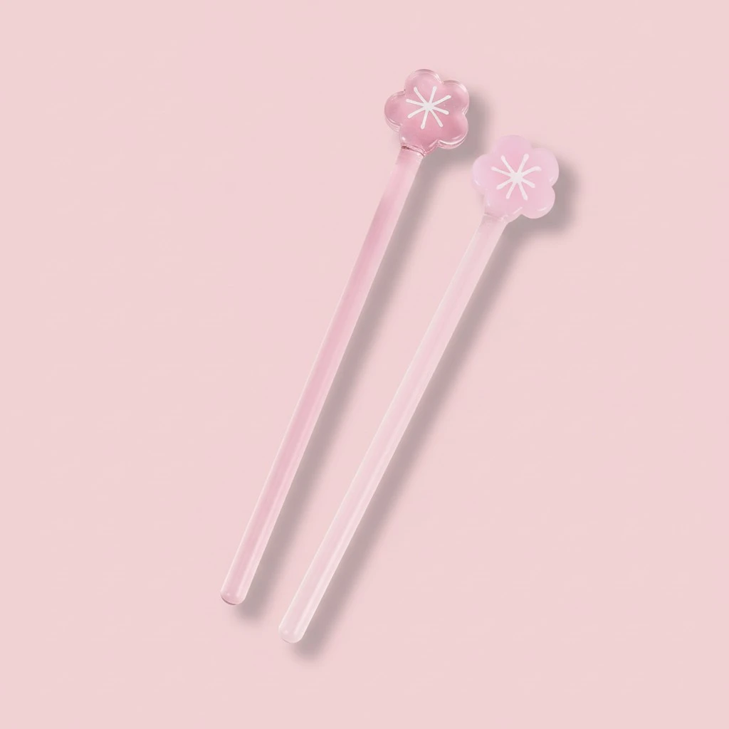 2pcs Glass Stirring Stick Flower Pattern Beverage Stirring Rod Coffee Mixing Stick