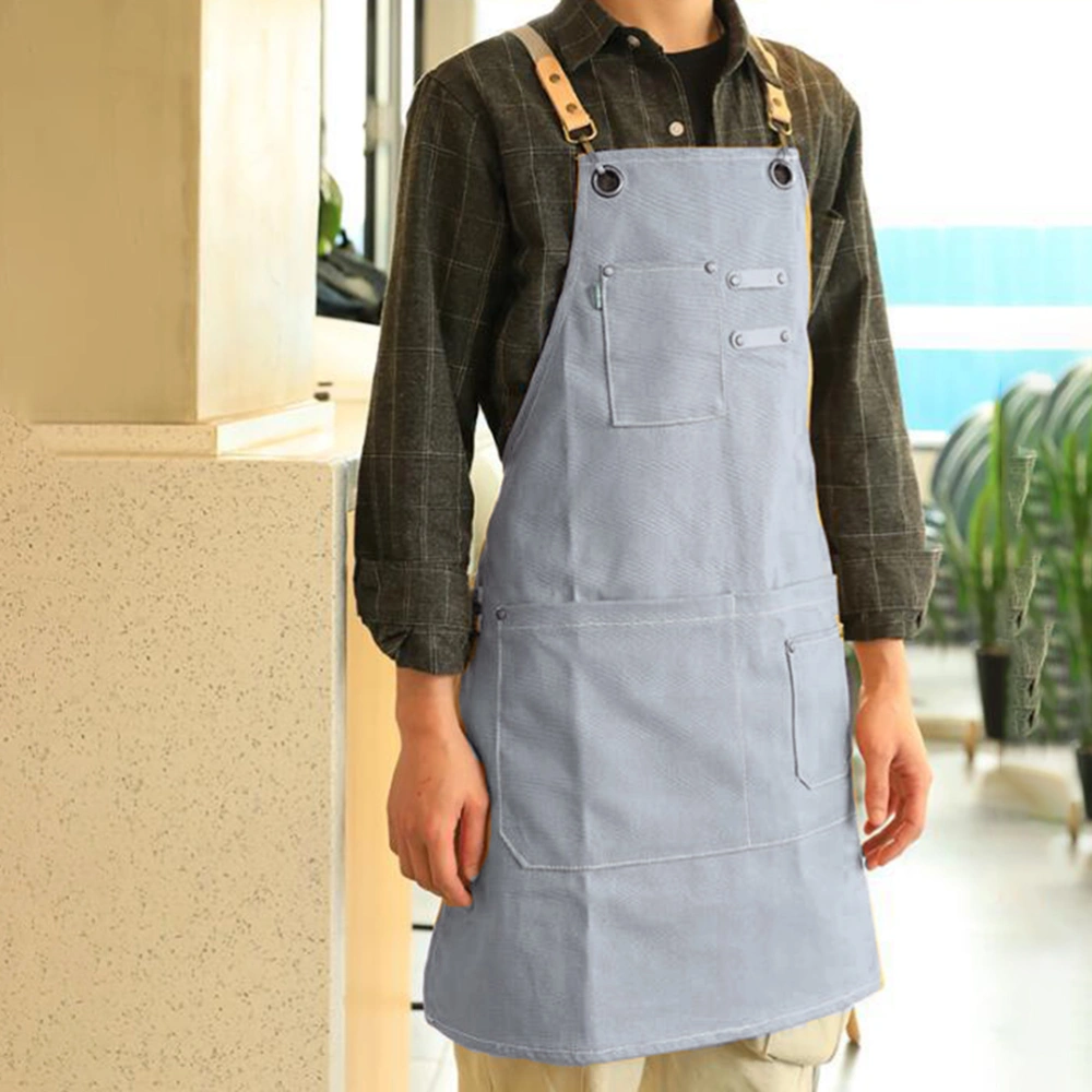 Nordic Industrial Style Barista Canvas Apron Adjustable Serving Halter Aprons with Pockets for Restaurant Cafe Barbecue