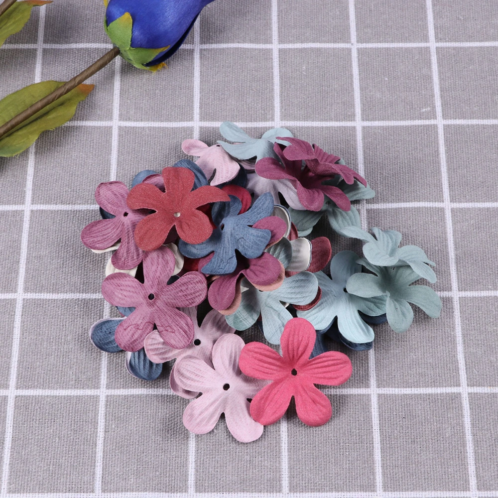 30 Pcs 45mm Five Petals Flowers Handmade Hair Ornaments Headwear Accessories Jewelry Making DIY Materials (Random Color)