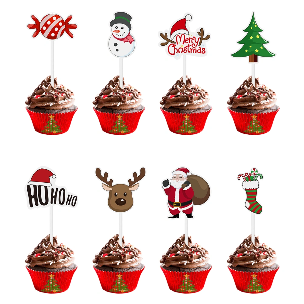 Amosfun 72PCS Christmas Cupcake Toppers Santa Claus Tree Snowman Sock Candy Theme Party Cake Toppers Picks Decoration Supplies