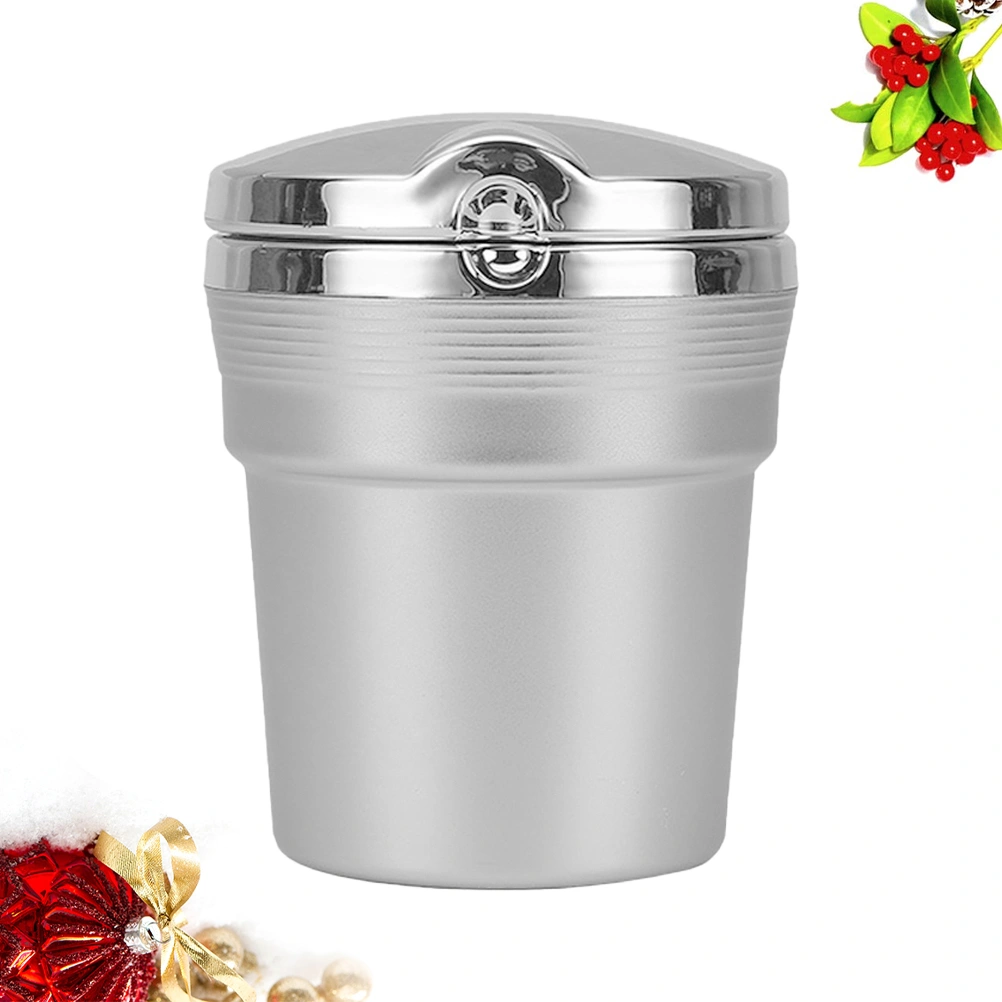 Vehicle-Mounted Ashtray Metal Ahstray with LED Lights Versatile Car Ashtray With a Lid (Silver）
