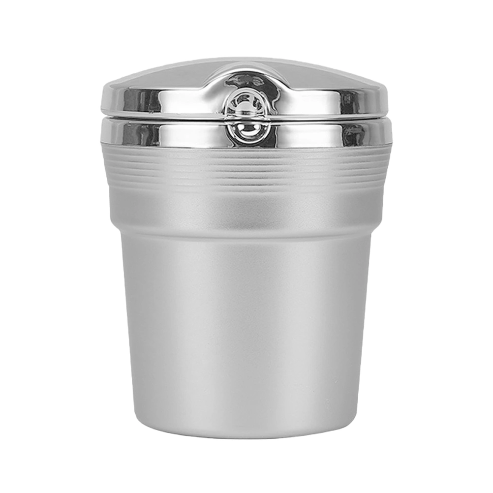 Vehicle-Mounted Ashtray Metal Ahstray with LED Lights Versatile Car Ashtray With a Lid (Silver）