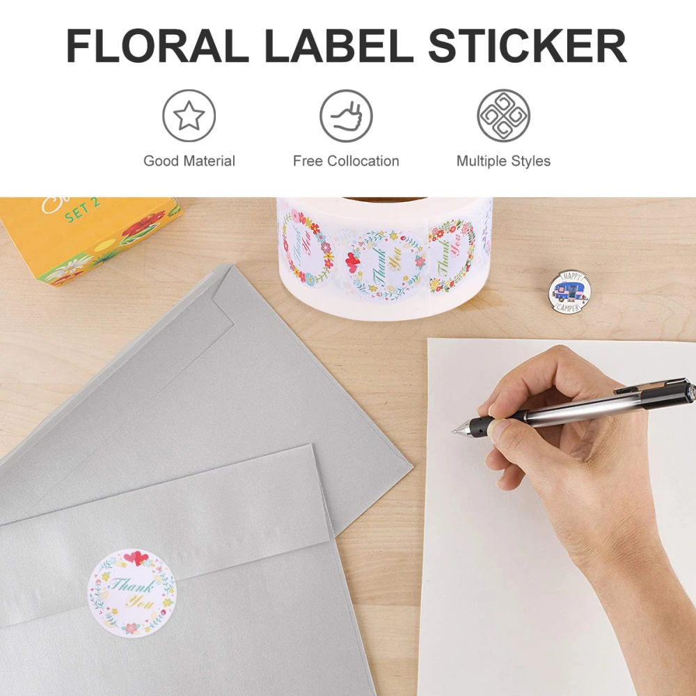 500 Pcs Flower Stickers Label Roll Thank You Roll Sticker Packing Adhesive Label