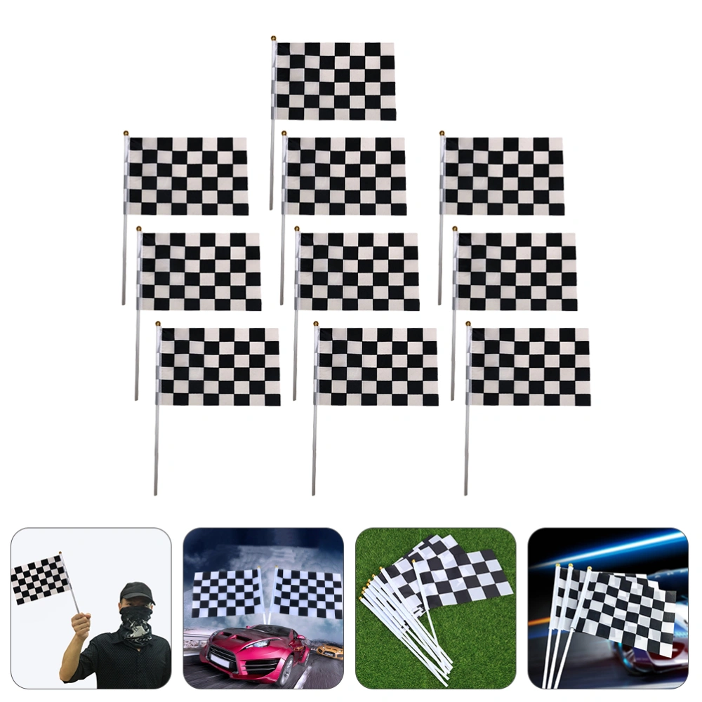 10pcs Racing Signal Flag Black and White Grid Handheld Flag for Events