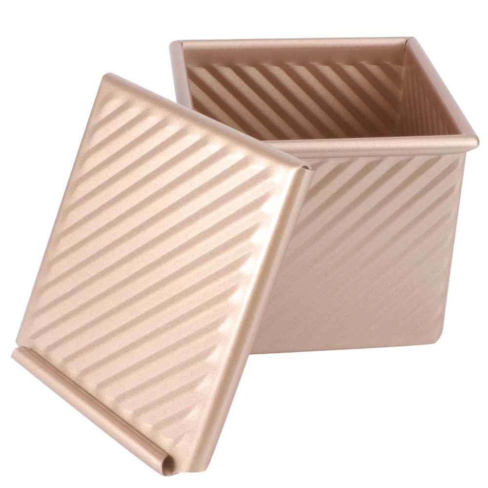 1Pc Aluminum Alloy Non-stick Toast Box Ripple Bread Mold Household Baking Tool Baking Supplies with Cover (Champagne)