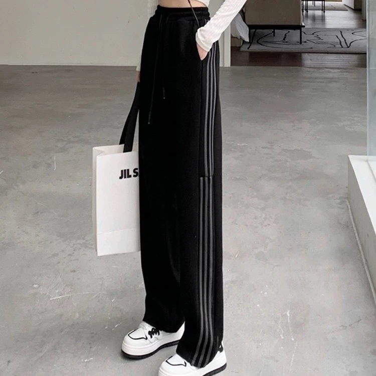 Vintage Stripe Bars Straight Drooping Wide-leg Casual Pants