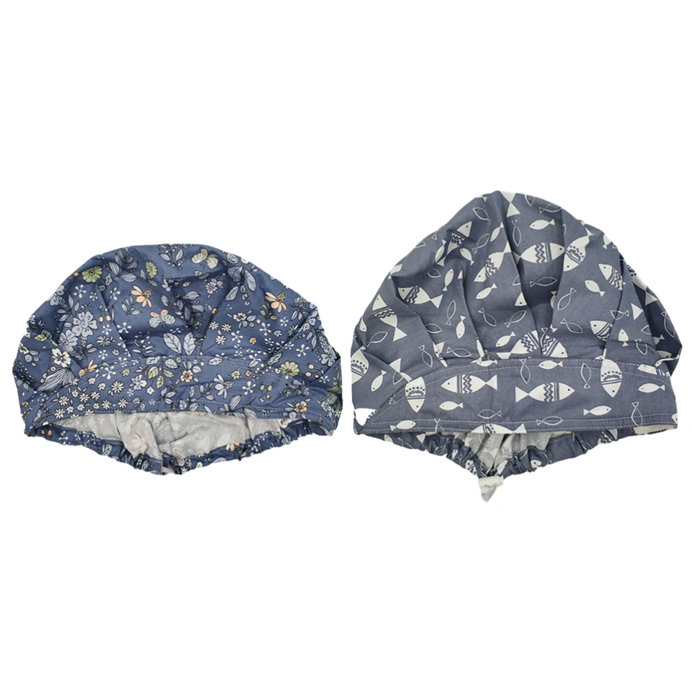 2pcs Printed Operating Room Creative Working Hat Cotton Nurse Doctor Working Headdress (Star, Fish)