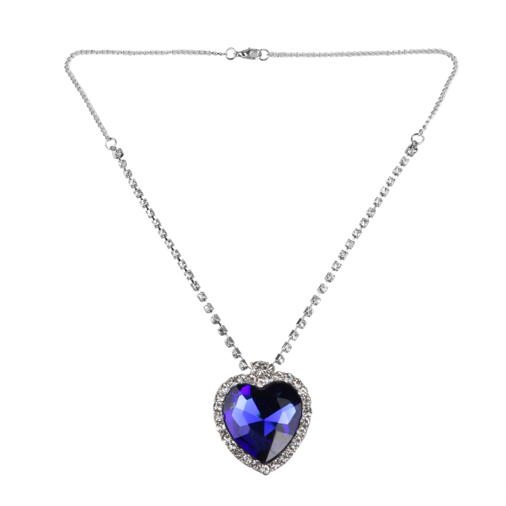 Women Alloy Plated Heart Shaped Necklace (Royal Blue)