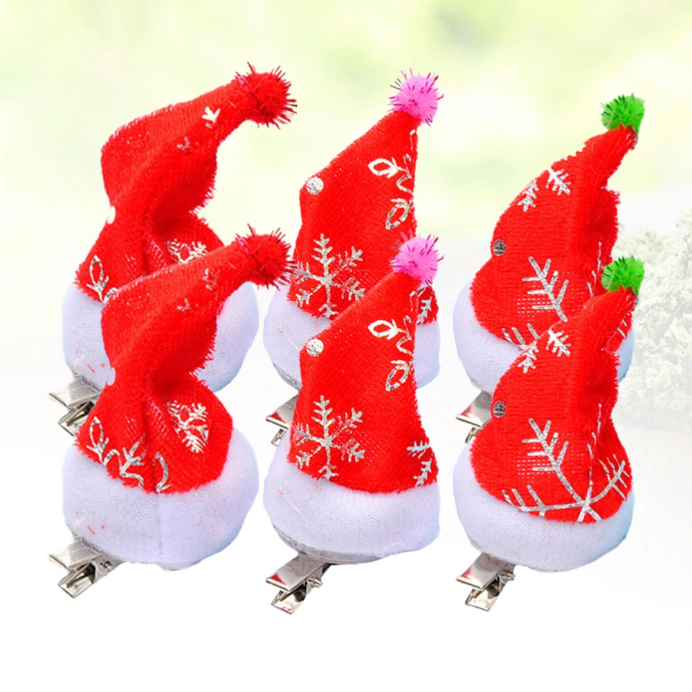 6pcs Creative Christmas Hat Design Hairpins Luminous Hair Clip Flash Santa Hairpin Party Barrettes for Kids(Random Pattern)