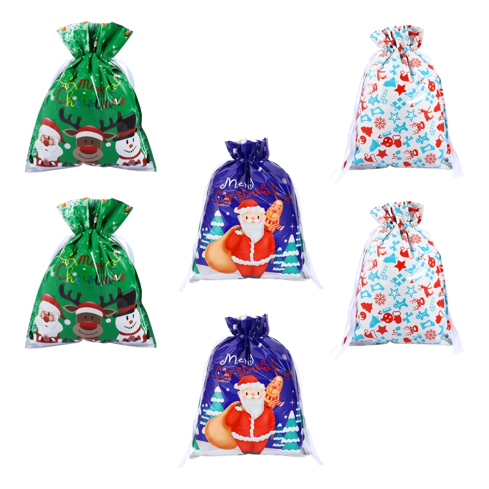 6Pcs Christmas Candy Bag Gift Pouch Drawstring Bag Gift Wrapping Bag with Ribbon