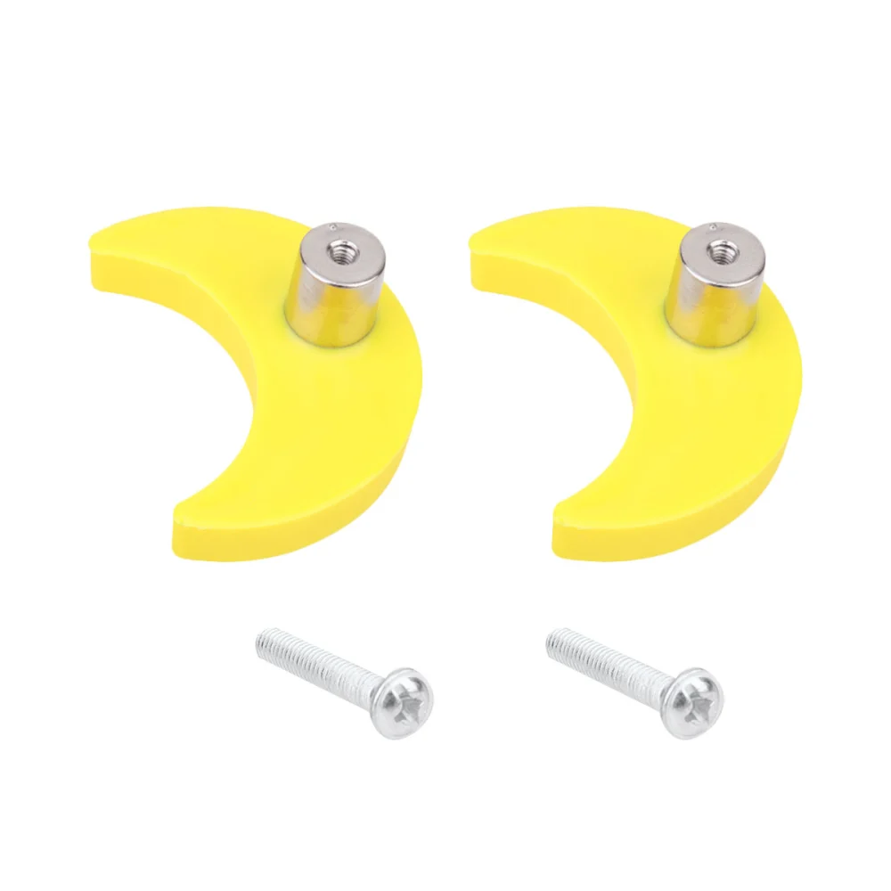 2 Pcs Anti-bumping Cartoon Handle Simple Rubber Wardrobe Pull Knob Unique Fashion Moon Cabinet Door Drawer Handle (Yellow)