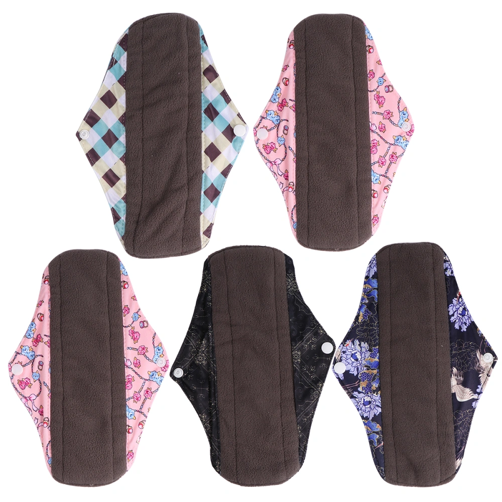 5Pcs Washable Sanitary Pads Sanitary Towels Sanitary Napkins Reusable Menstrual Pads Bamboo Charcoal Fiber Nursing Mat Mixed Color (4Pcs Random Style Sanitary Pads 1Pc Bag, Size S)