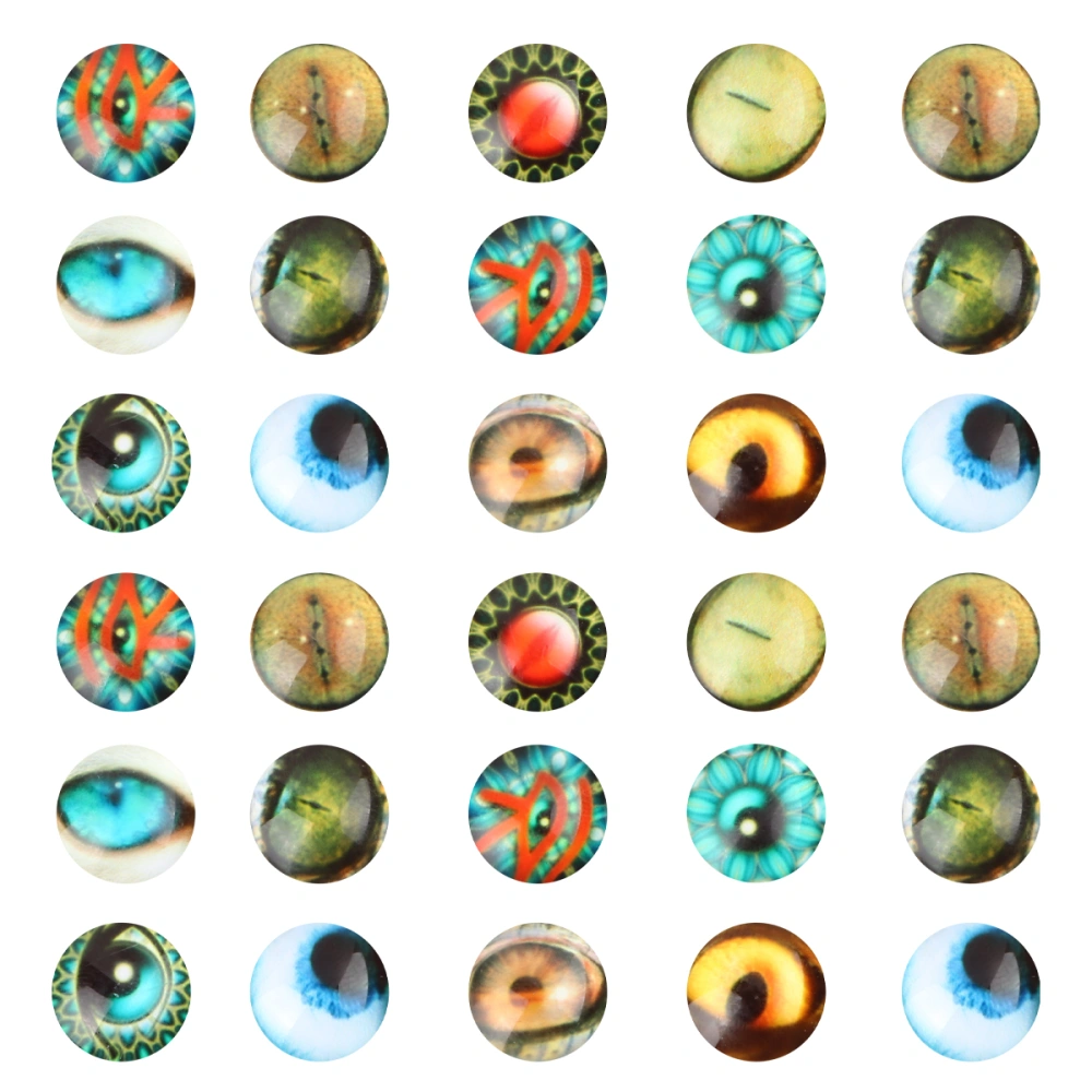 100Pcs Round Animal Eyes Pattern Time Glass Stickers DIY Jewelry Material Glass Decals (A-10mm)