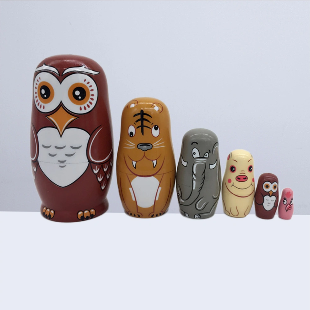 6pcs Lot Wishing Doll Owl Handmade Toys Matryoshka Doll Animal Painted Russian Nesting Dolls Assorted Colors Kids Gift