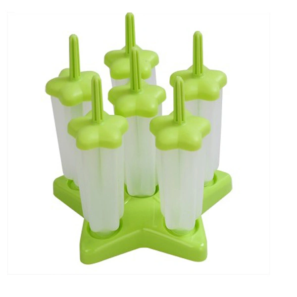 6-Cell Five-pointed Star Shaped Reusable DIY Frozen Ice Cream Molds Ice Lolly Makers with Base (Green)