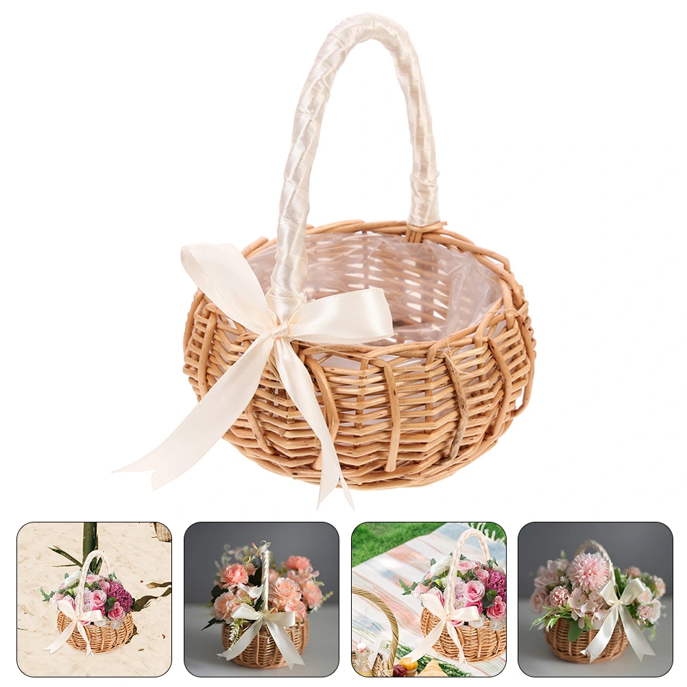  Wedding Flower Girl Basket Woven Basket Flower Arrangement Basket Wicker Basket with Handle