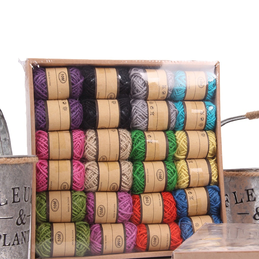 24Pcs DIY Natural Jute Twine Arts Crafts Gift Christmas Industrial Packing Materials Durable String for Gardening Applications (12 Assorted Colors)
