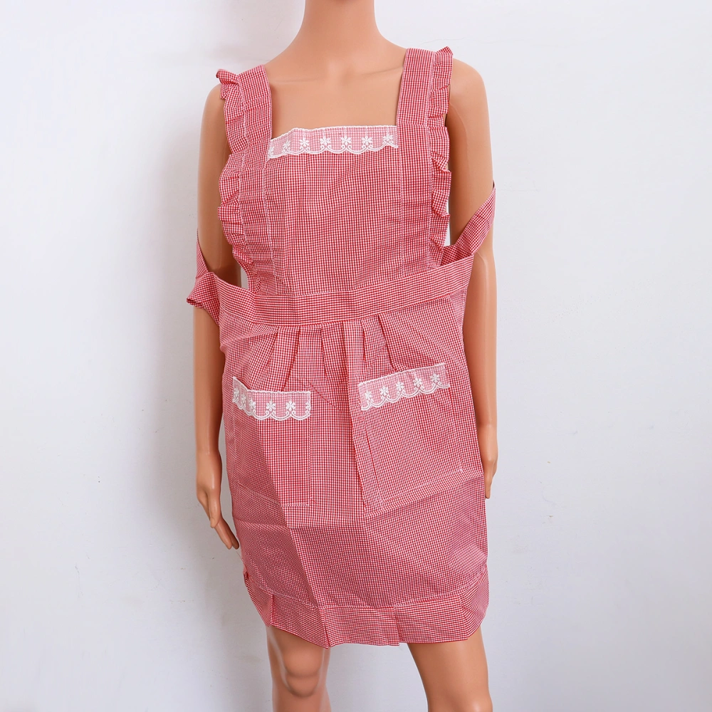 Double Lace Kitchen Apron Practical Kitchen Waterproof And Oil-proof Apron(Pink)