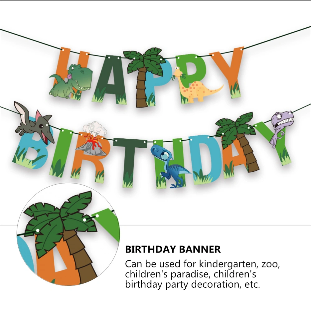 1 Pc Birthday Banner Cartoon Dinosaur Party Banner Bunting (Assorted Color)