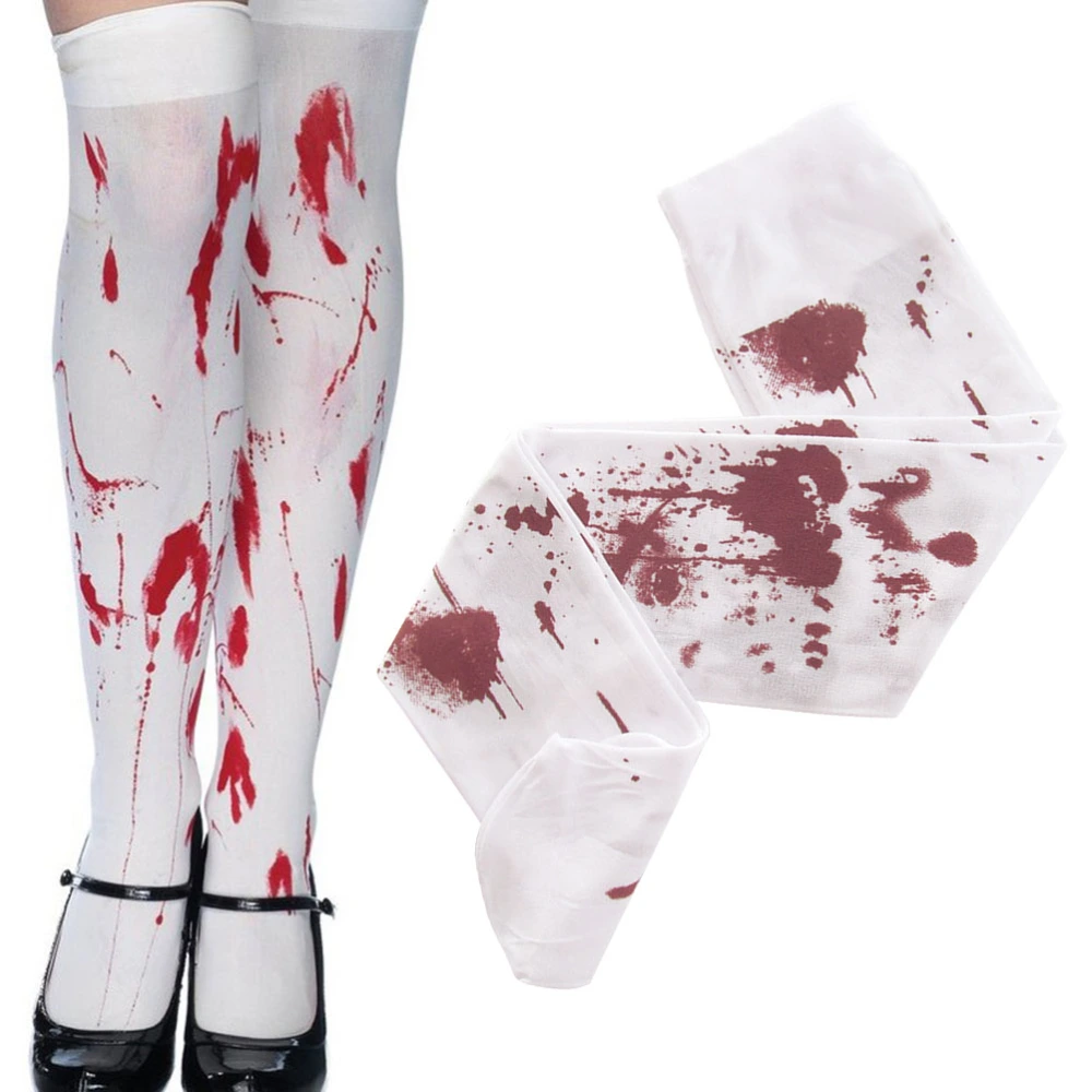 2 Pair of One Bag Funny Bone Stocking Cosplay Skull Socks Horror Long Socks for Festival Halloween Party Cosplay (Blood Socks + Bone Socks)