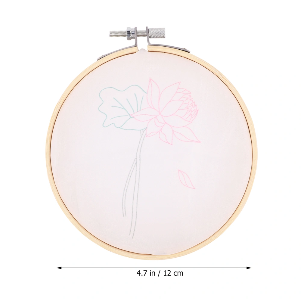 1 Set DIY Embroidery Kit Transparent Organza Flower Pattern Embroider Material Kit with 12cm Bamboo Embroidery (Lotus)