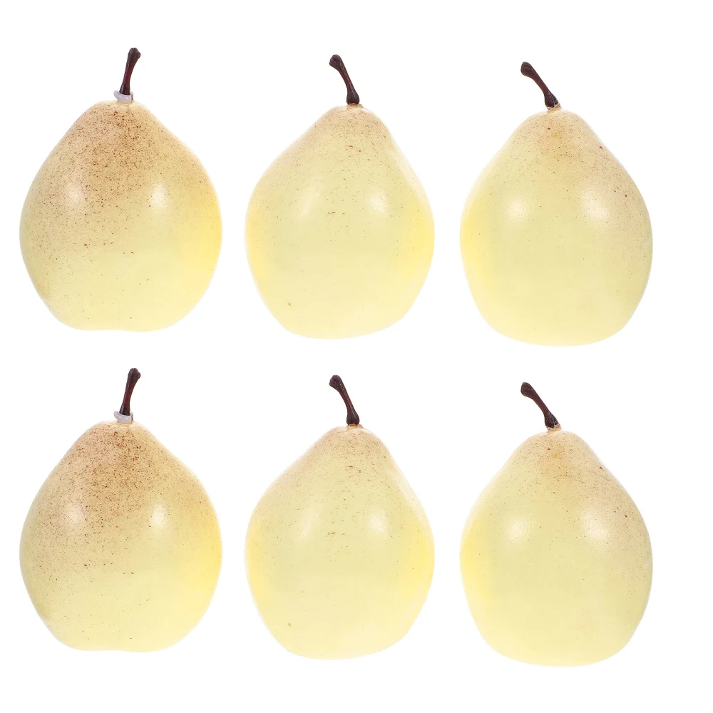 6pcs Pear Models Artificial Lifelike Simulation Pear Decors Household Fruit Models