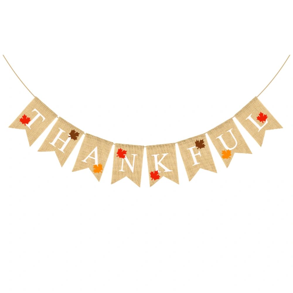 Thanksgiving Swallowtail Banner Maple Leaves Garland Bunting Flag Linen Dovetail Shape Party Supplies for Thanksgiving Party Decorations