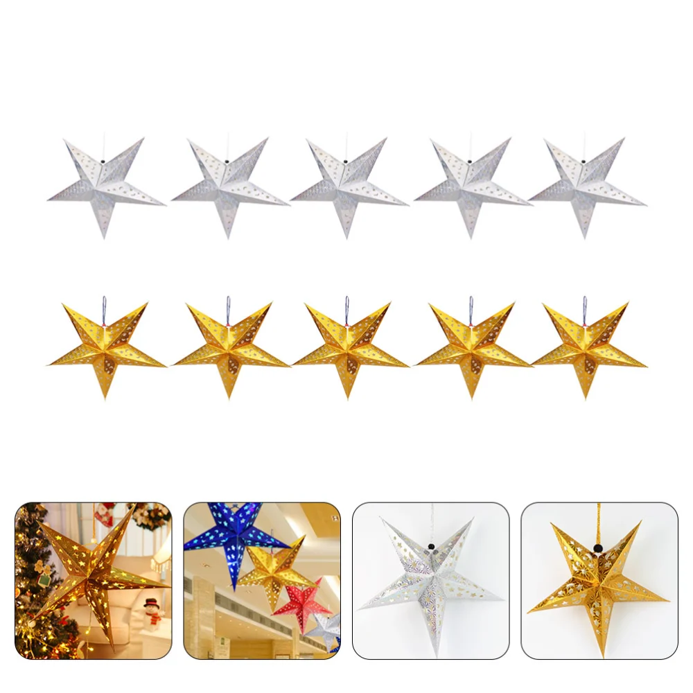 10pcs Star Paper Lantern Lampshade Christmas Hanging Lamp Shade Folding Paper Star Lamp Shades