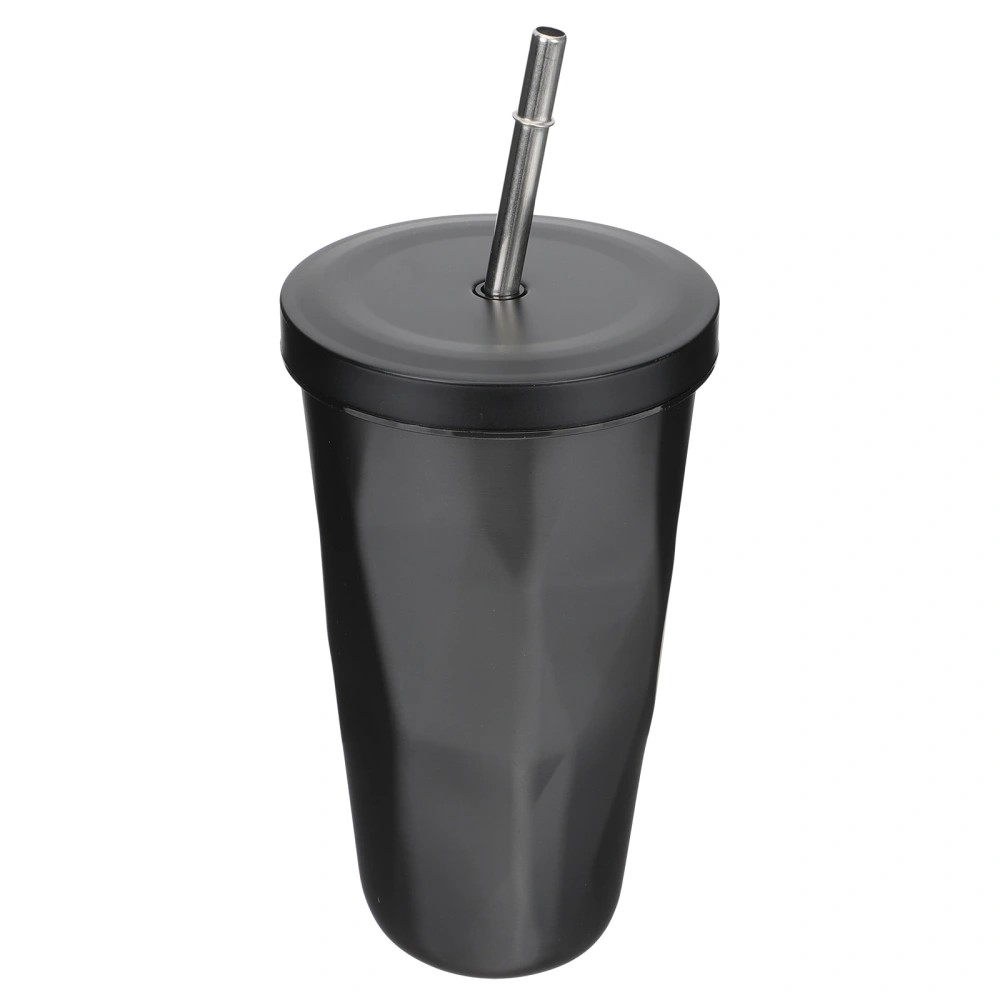 Stainless Steel Drinking Cup Beverage Lidded Straw Cup Rhombus Pattern Cup