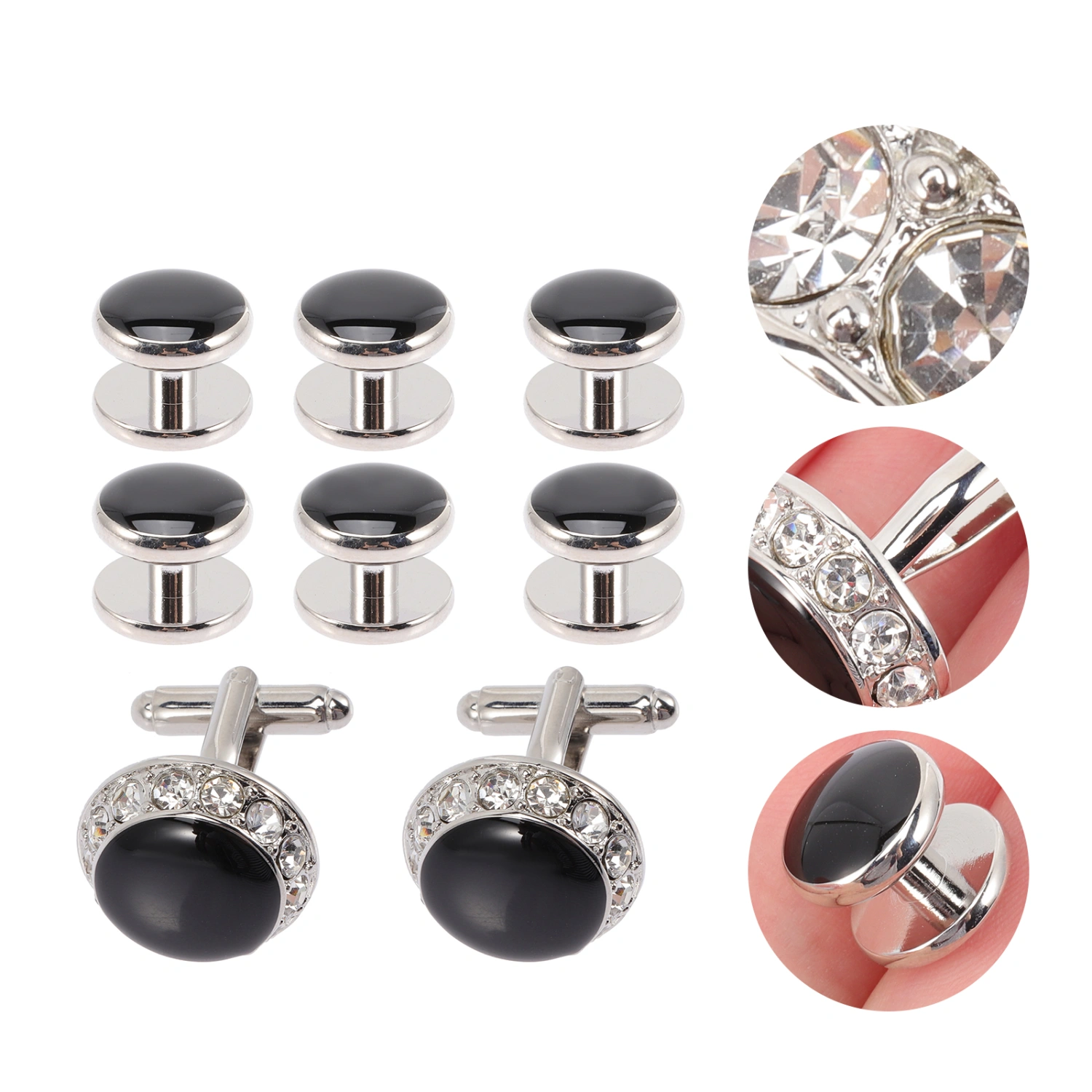 8Pcs Rhinestones Cufflinks Studs Costume Accessories for Shirts Business Suits Wedding