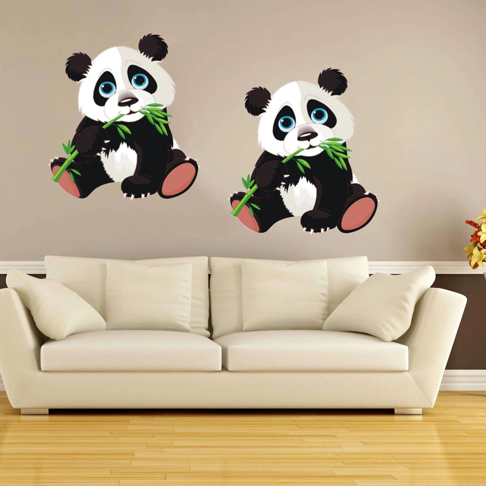 2Pcs Cartoon Panda Stickers Wall Paper Creative Wall Decals Self-adhesive Removable Stickers Decorative Wall Paster for Children Bedroom