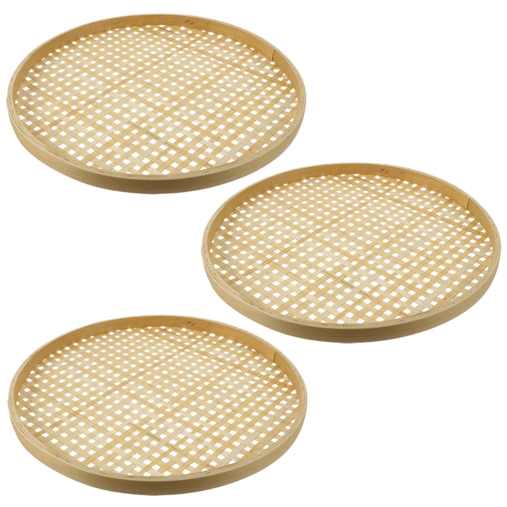 3pcs Bamboo Sieve Baskets Weaving Baskets Fruit Vegetable Baskets Home Bamboo Colanders