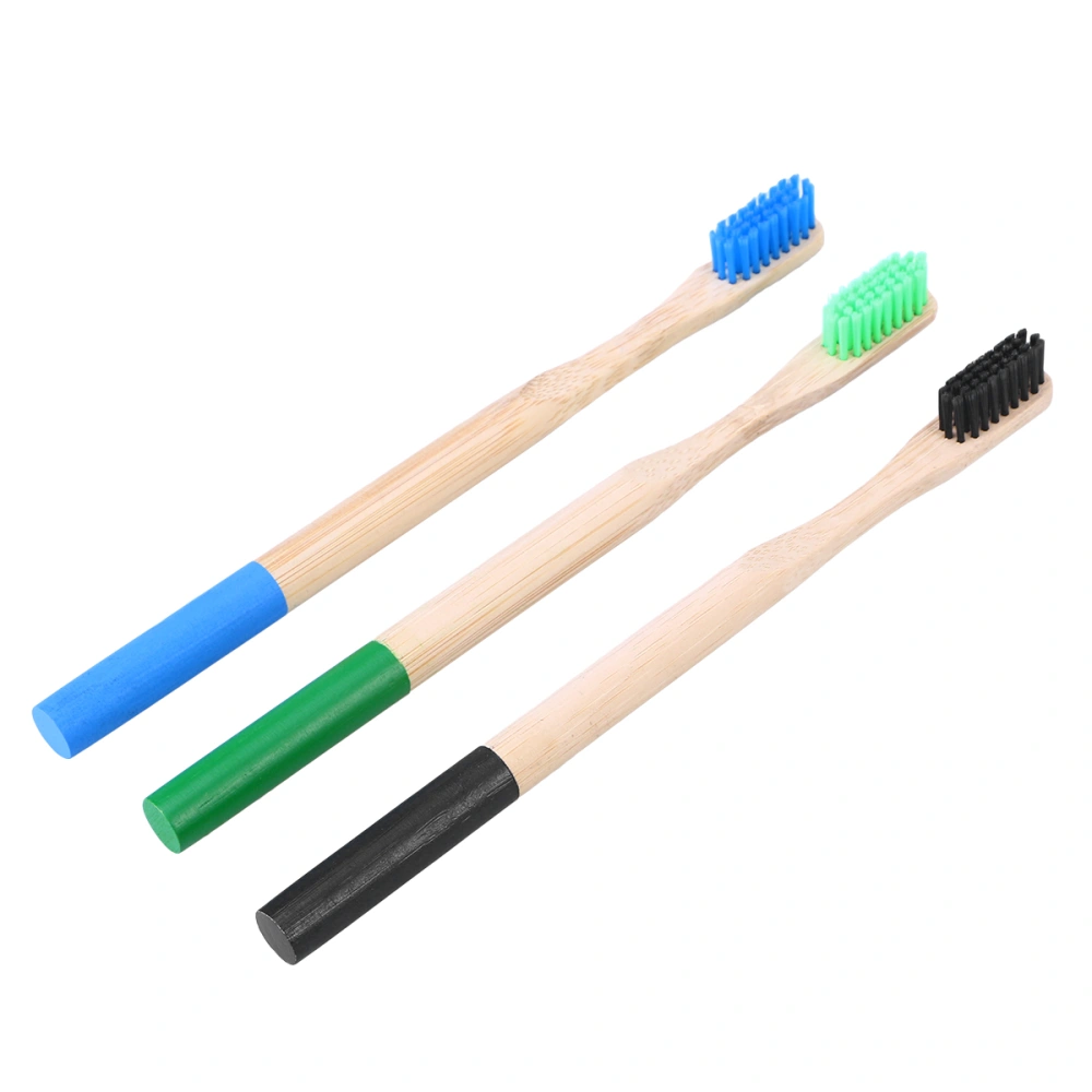 3pcs/pack Round Handles Bamboo Toothbrushes Natural Bamboo Handle Charcoal Bristles for Teeth Whitening for Kids Adults Family (Army Green and Green and Black)