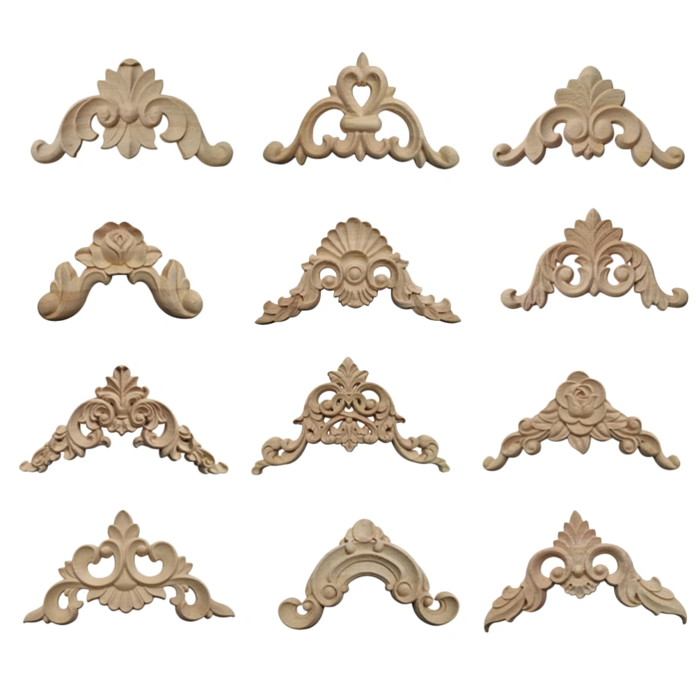 12PCS Solid Wood Carved Corner Onlay Unpainted Applique European Style Door Cabinet Decoration