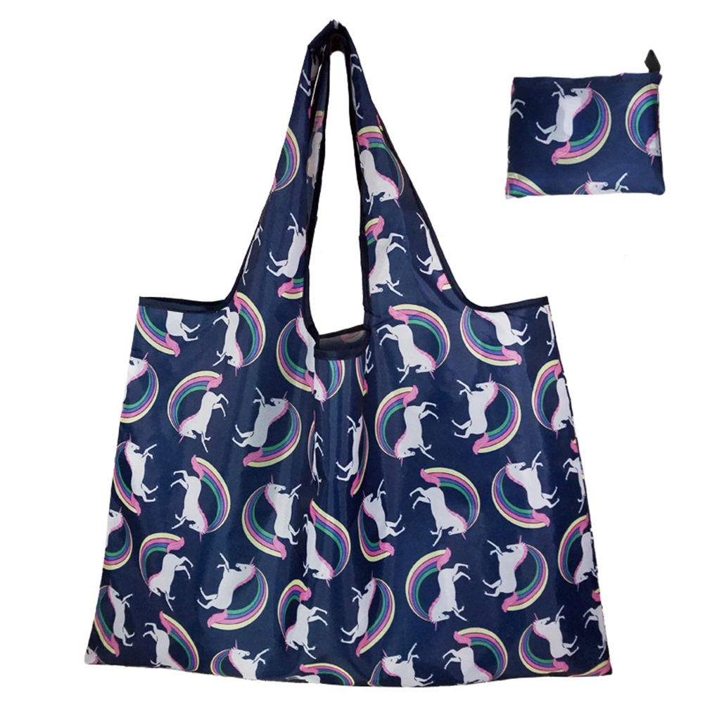 6pcs Eco-friendly Oxford Cloth Shopping Bags Foldable Storage Pouches Portable Outdoor Tote Bags(Yellow Cactus, Rainbow Horse, Blue Animal, Blue Flamingo, Animal Park, Little Whale)