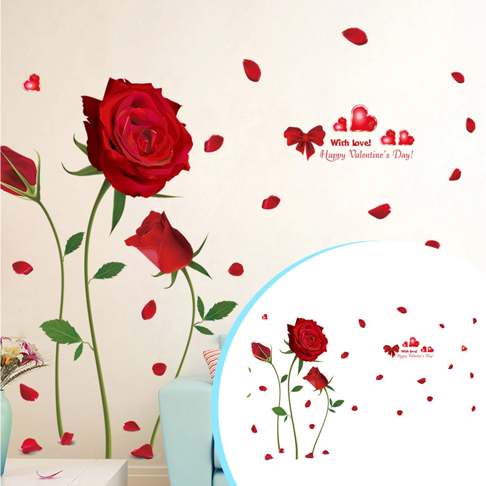 Romantic Rose Decals DIY Art Mural Decor Removable Waterproof Wall Stickers TV Background Home Decoration