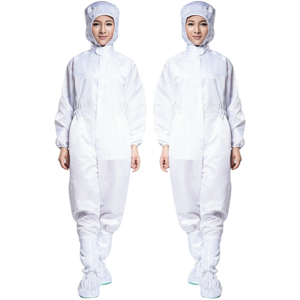 White Anti-static Coverall Full Security Protective Clothes Breathable Dust-proof Hooded Coat Labour Tops Costume Suit with Shoes Cover- Size XXL