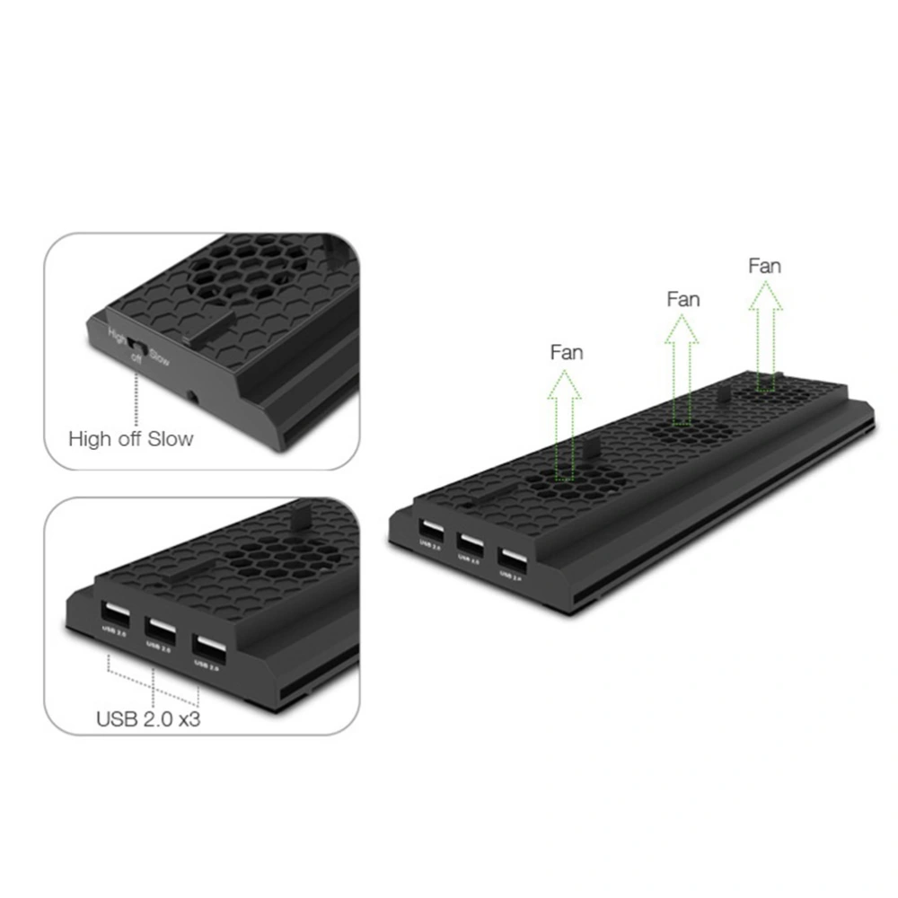 Game Console Temperature Control Fan Vertical Bracket Triple USB Port Hub Cooling Fan Compatible for ONE (Black)