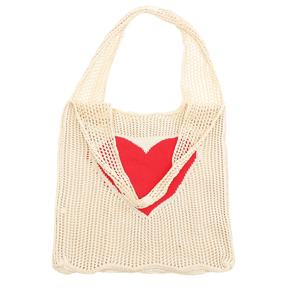 Reusable Grocery Shopping Bag Mesh Heart Pattern Knit Tote Bag Vegetable Fruit Bag