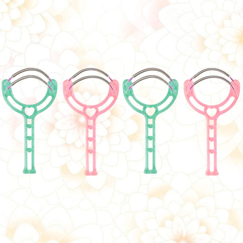 4pcs Plastic Hair Removal Device Spring Facial Hairs Removal Handheld Threading Beauty Epilator Tools for Woman (Pink, Green)