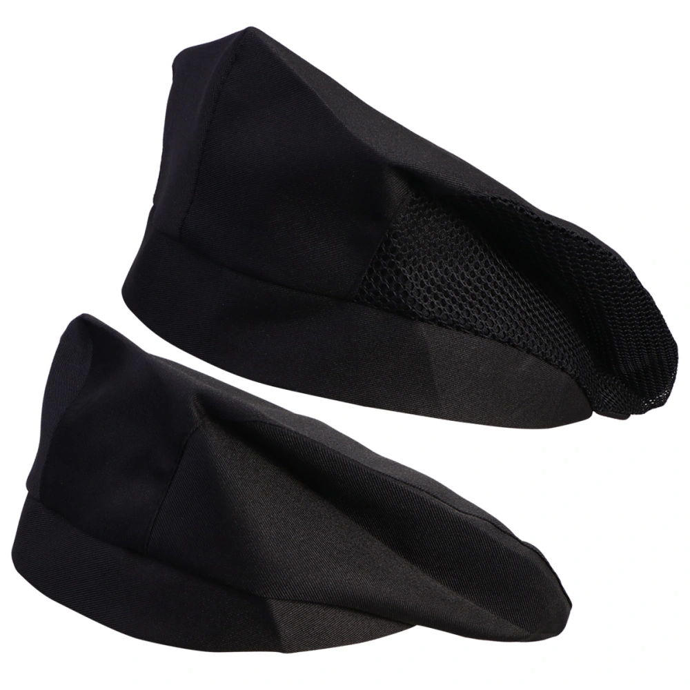 2pcs Restaurant Waiter Beret Kitchen Working Creative Chef Hat Comfortable Cooking (Black, Black Net)